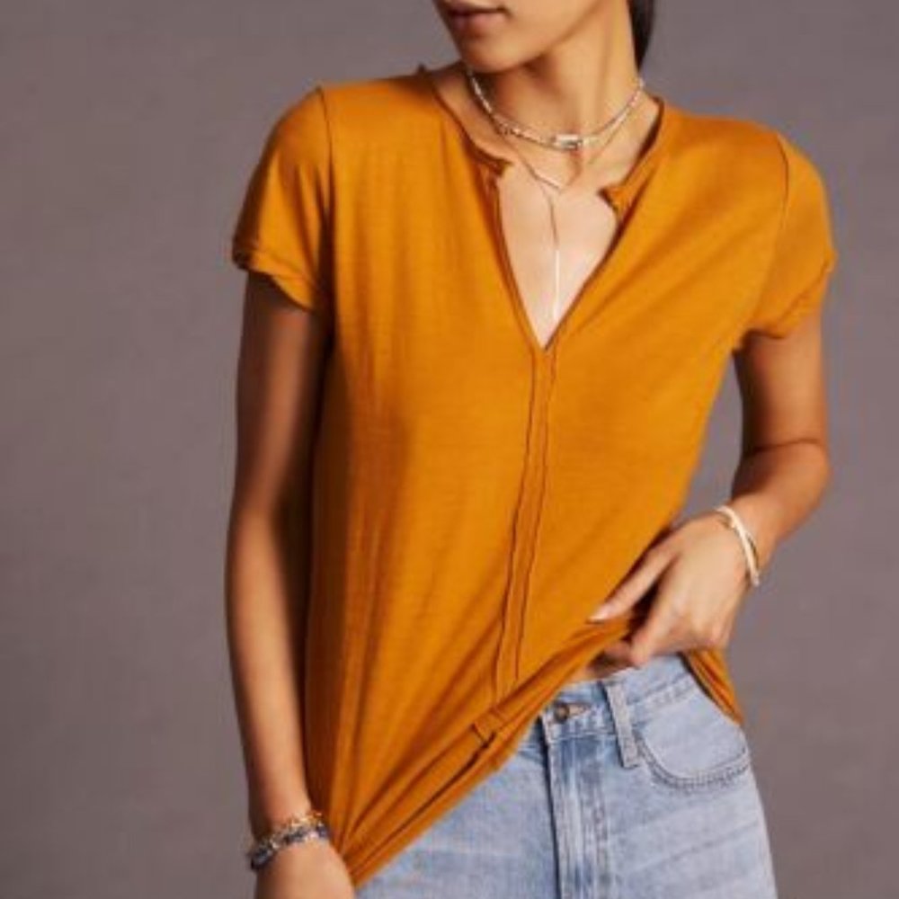 New Anthropologie Pilcro Spliced Neck Tee Brown XXS